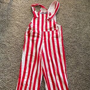Red and White Striped Game Day Overalls